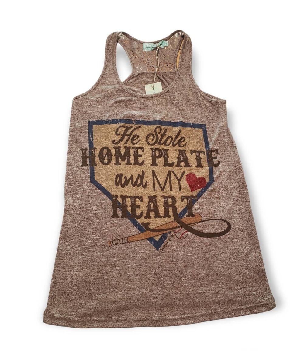 Southern Grace "He Stole Home Plate and My Heart" Tan Tank Top - Shirt - Size S